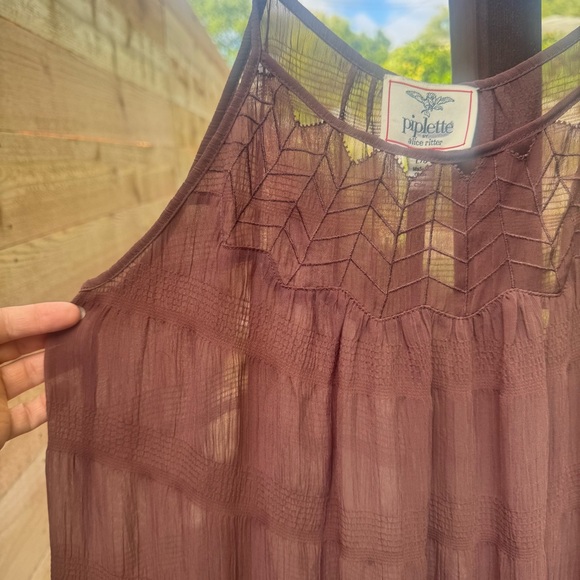 Piplette Beautiful sheer brown detailed maxi dress large - Picture 7 of 9